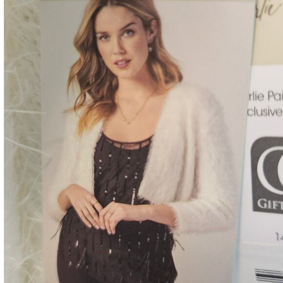 Charlie Paige NWT White Eyelash Soft Open Cropped Cardigan‎ Sweater Size L/XL - Picture 3 of 10